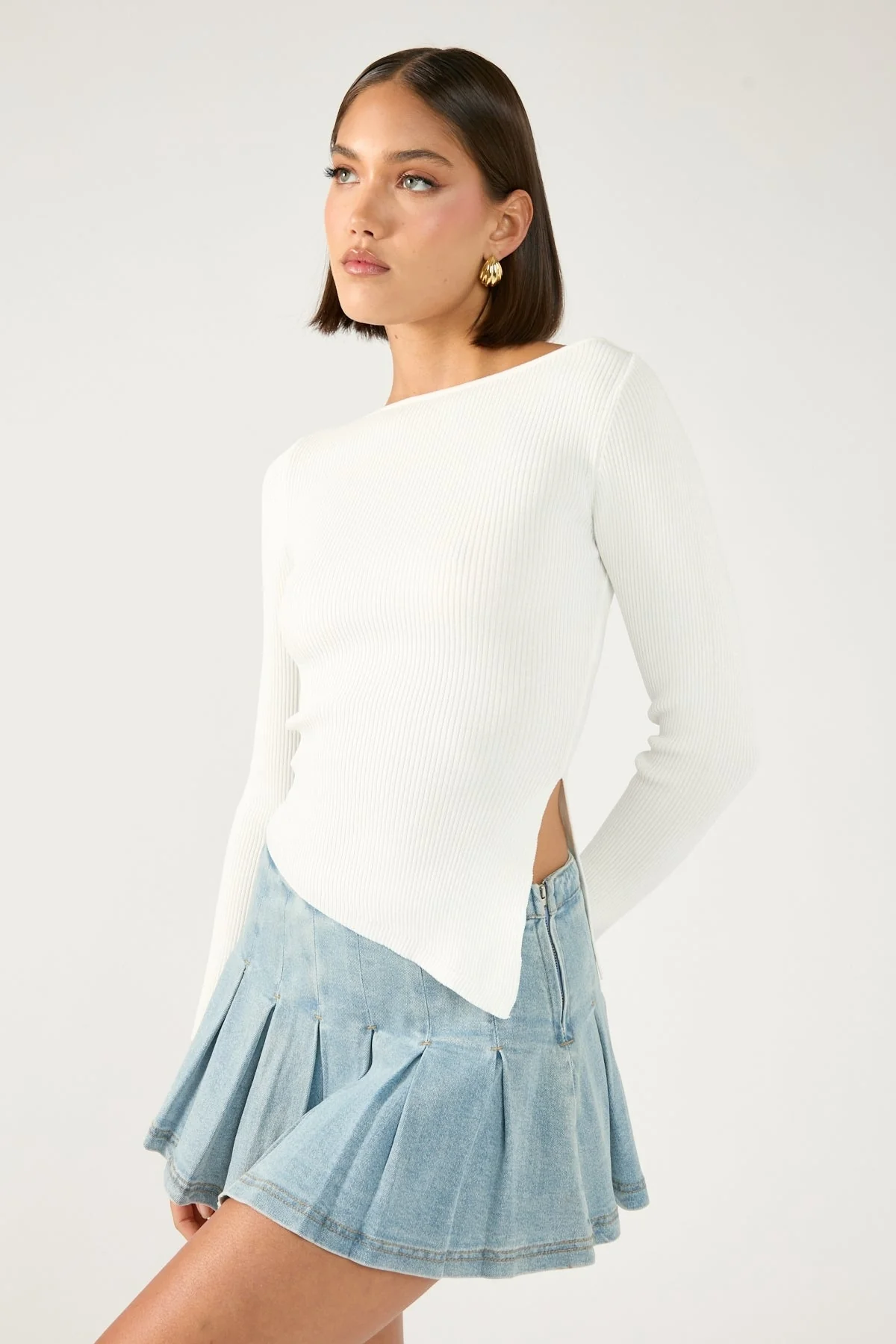 Georgie Pleated Denim Mini Skirt Light Blue Denim