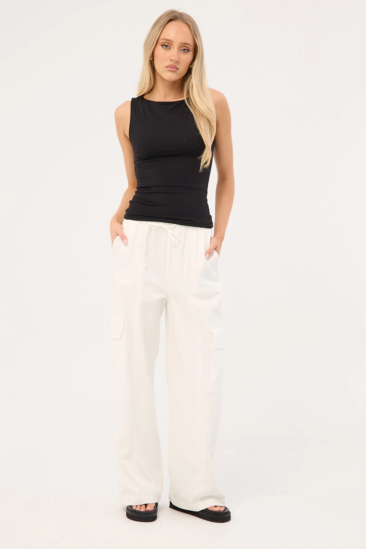 Maisy Mid Rise Cargo Pant White