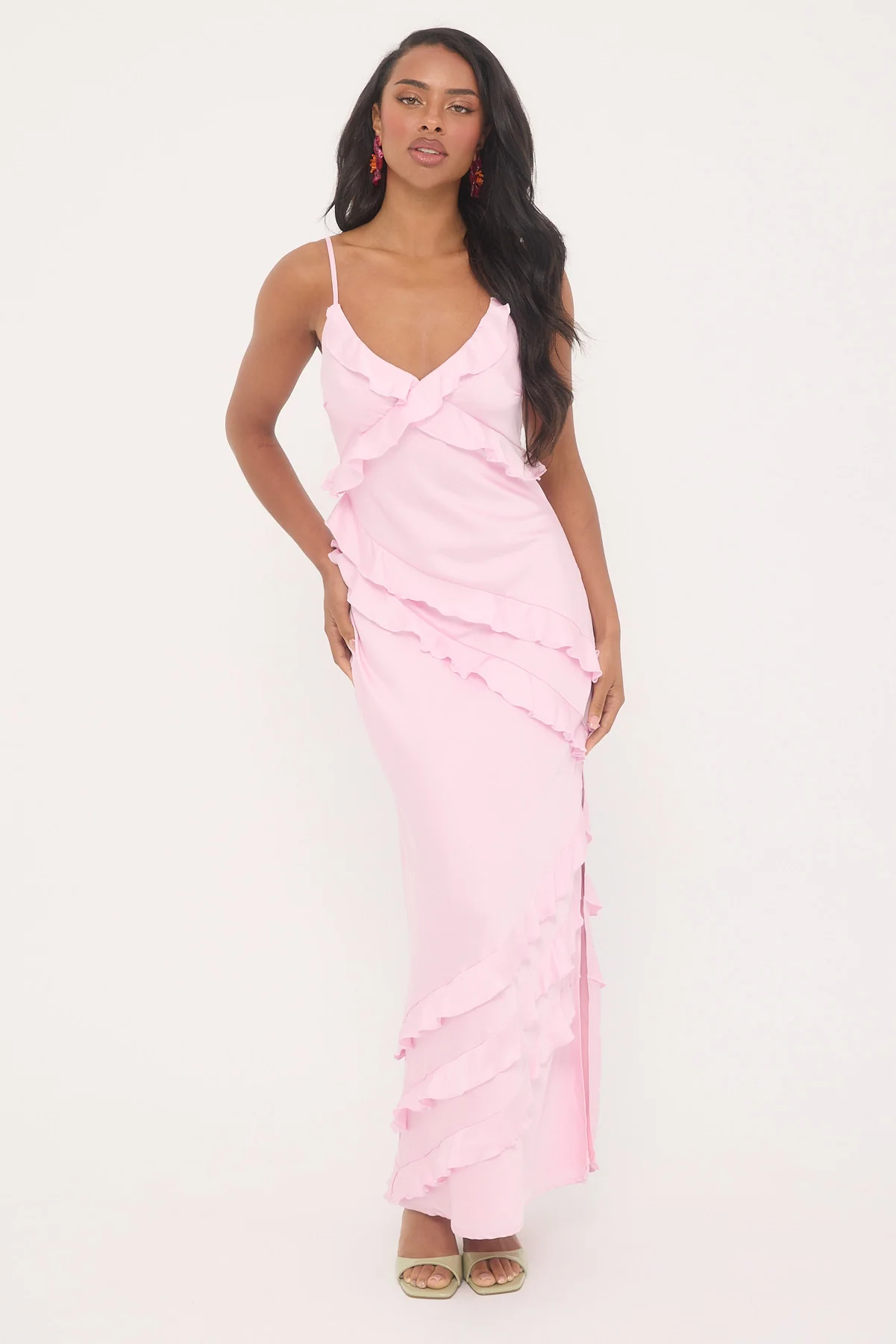 Mae Ruffle Recycled Maxi Dress Baby Pink 1 Mae Ruffle Recycled Maxi Dress Baby Pink