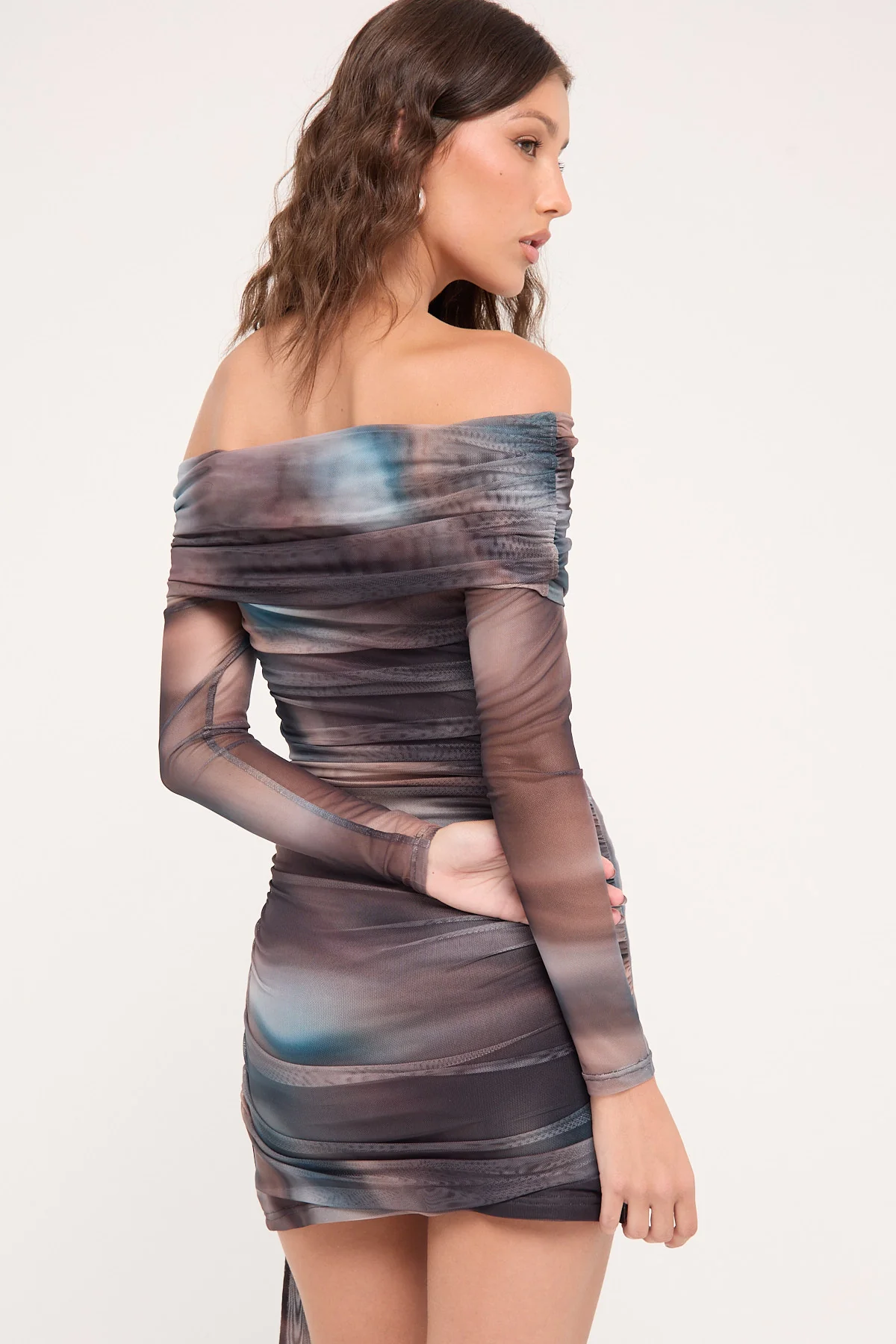 Meteor Elyse Off Shoulder Recycled Dress Blur Print 6 Meteor Elyse Off Shoulder Recycled Dress Blur Print