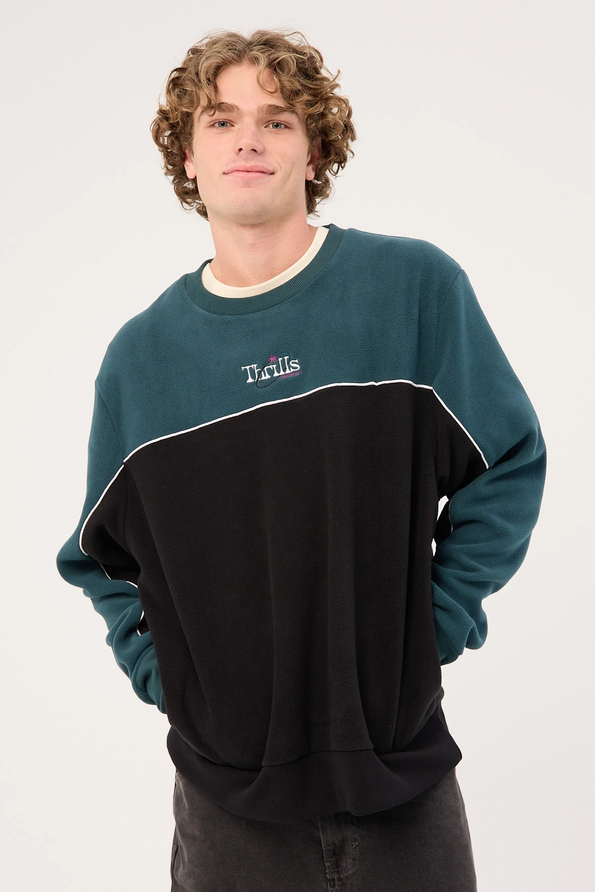 Ambient Connections Oversize Polar Fleece Crew Deep Teal