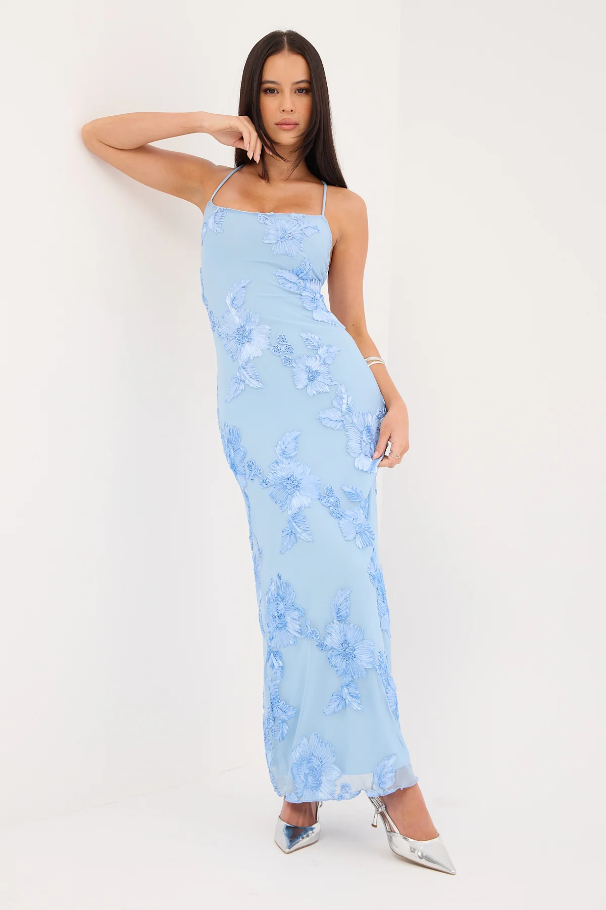 Nia Applique Maxi Dress Blue