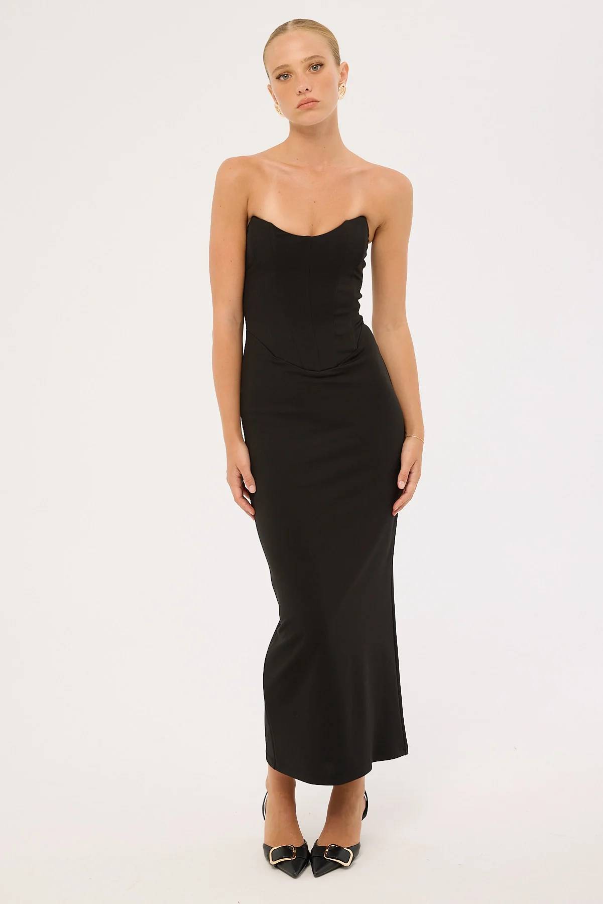 Aveline Strapless Corset Maxi Dress Black 1 Aveline Strapless Corset Maxi Dress Black