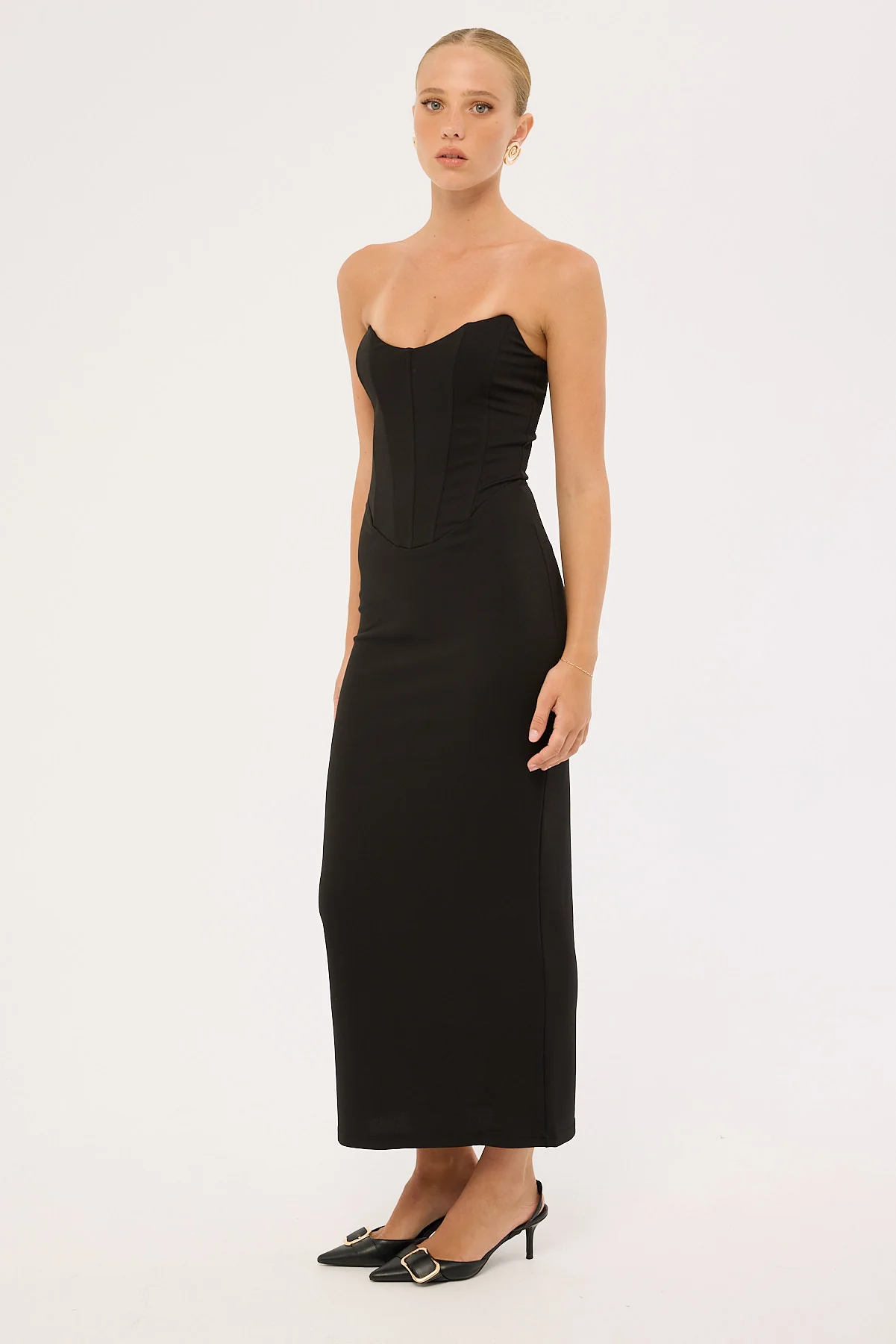 Aveline Strapless Corset Maxi Dress Black 4 Aveline Strapless Corset Maxi Dress Black