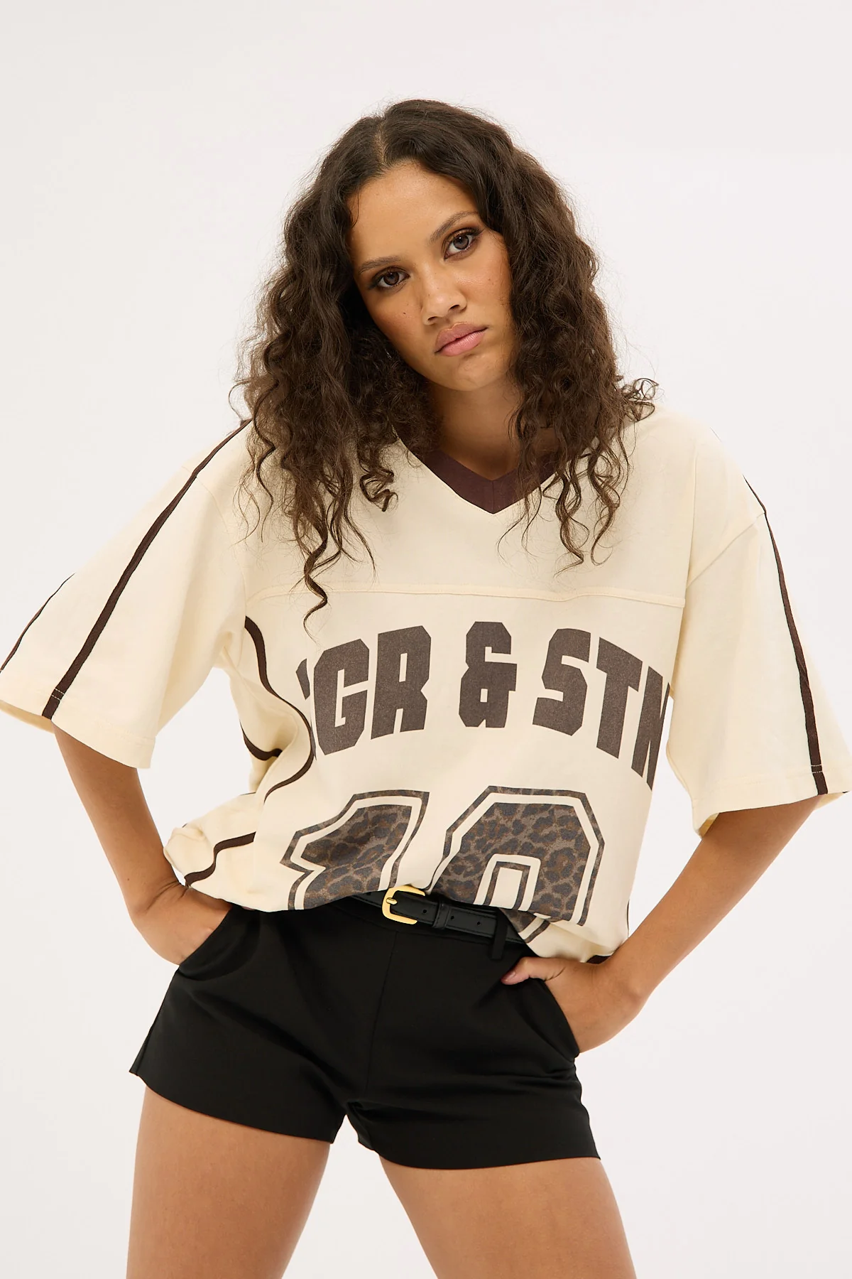 Layla Oversized Jersey Off White/Brown