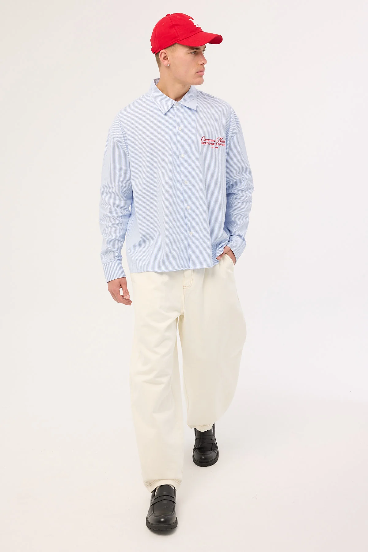 Royalty Boxy Long Sleeve Resort Shirt Blue Stripe