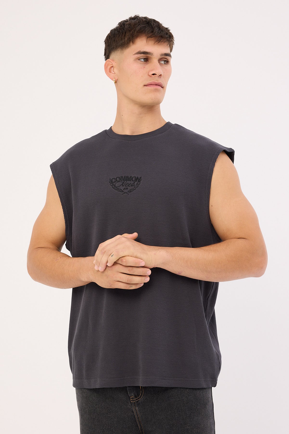 Refine Waffle Muscle Tank Asphalt