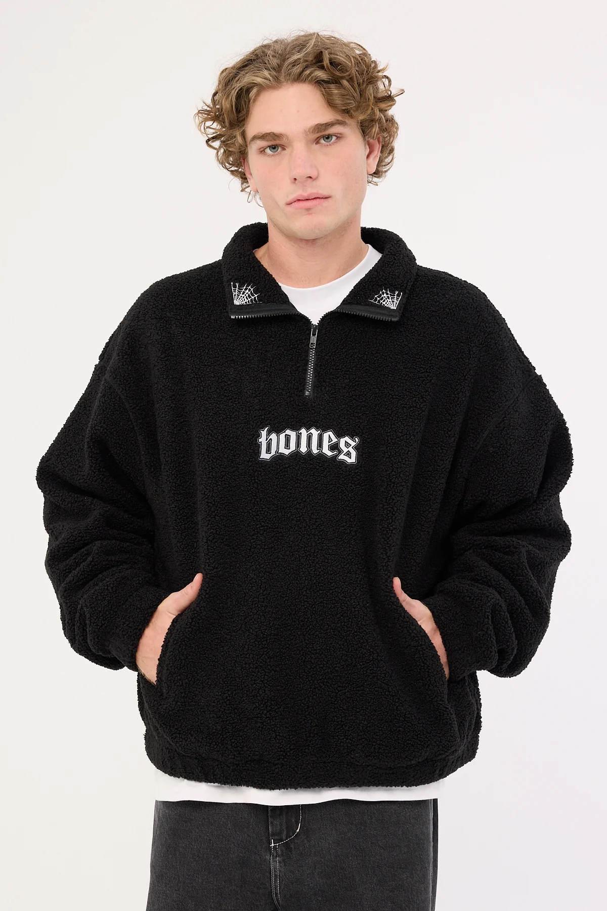 Webbed Collar Sherpa 1/4 Zip Black
