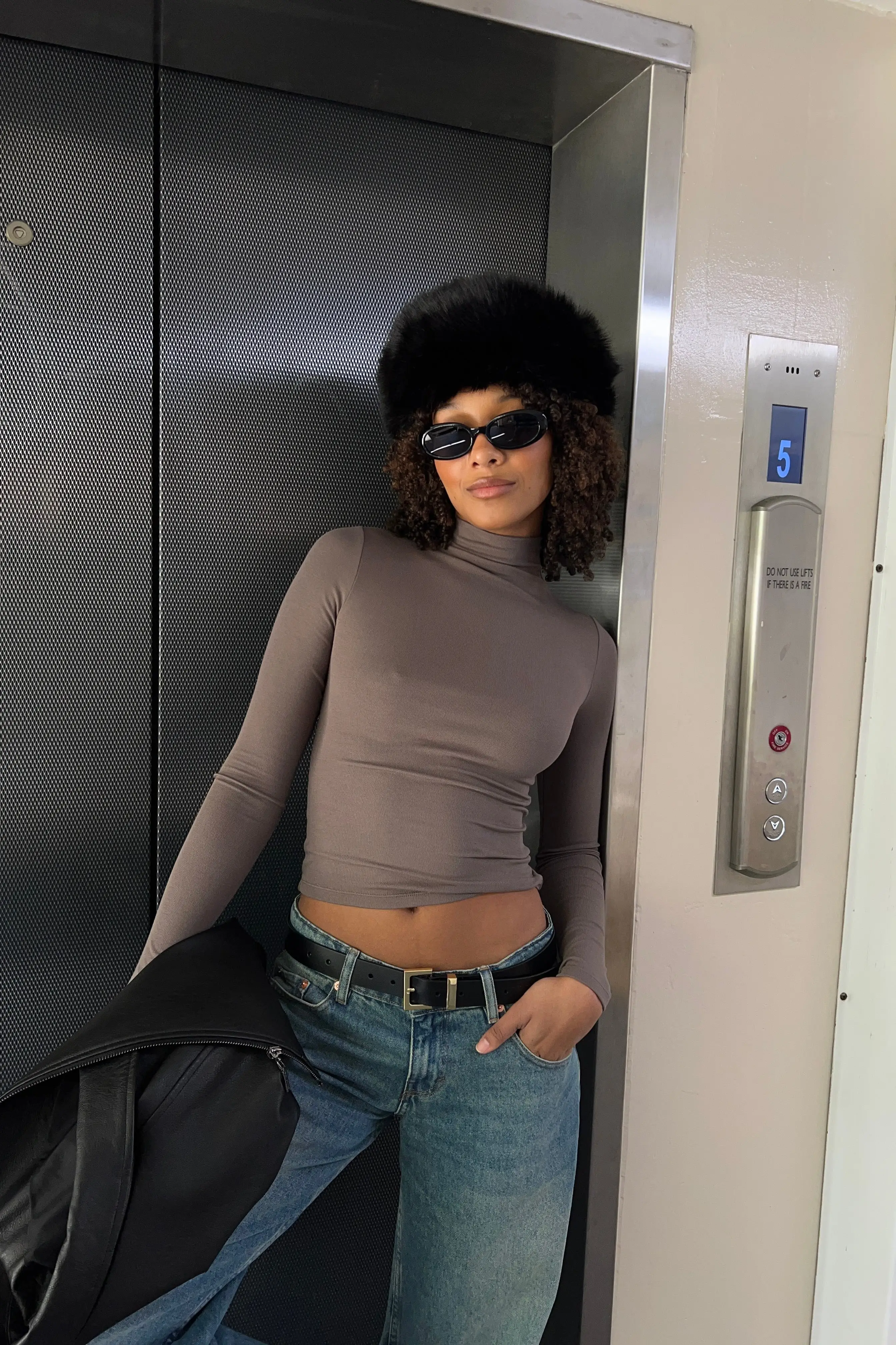 Mock Neck Long Sleeve T-Shirt Taupe