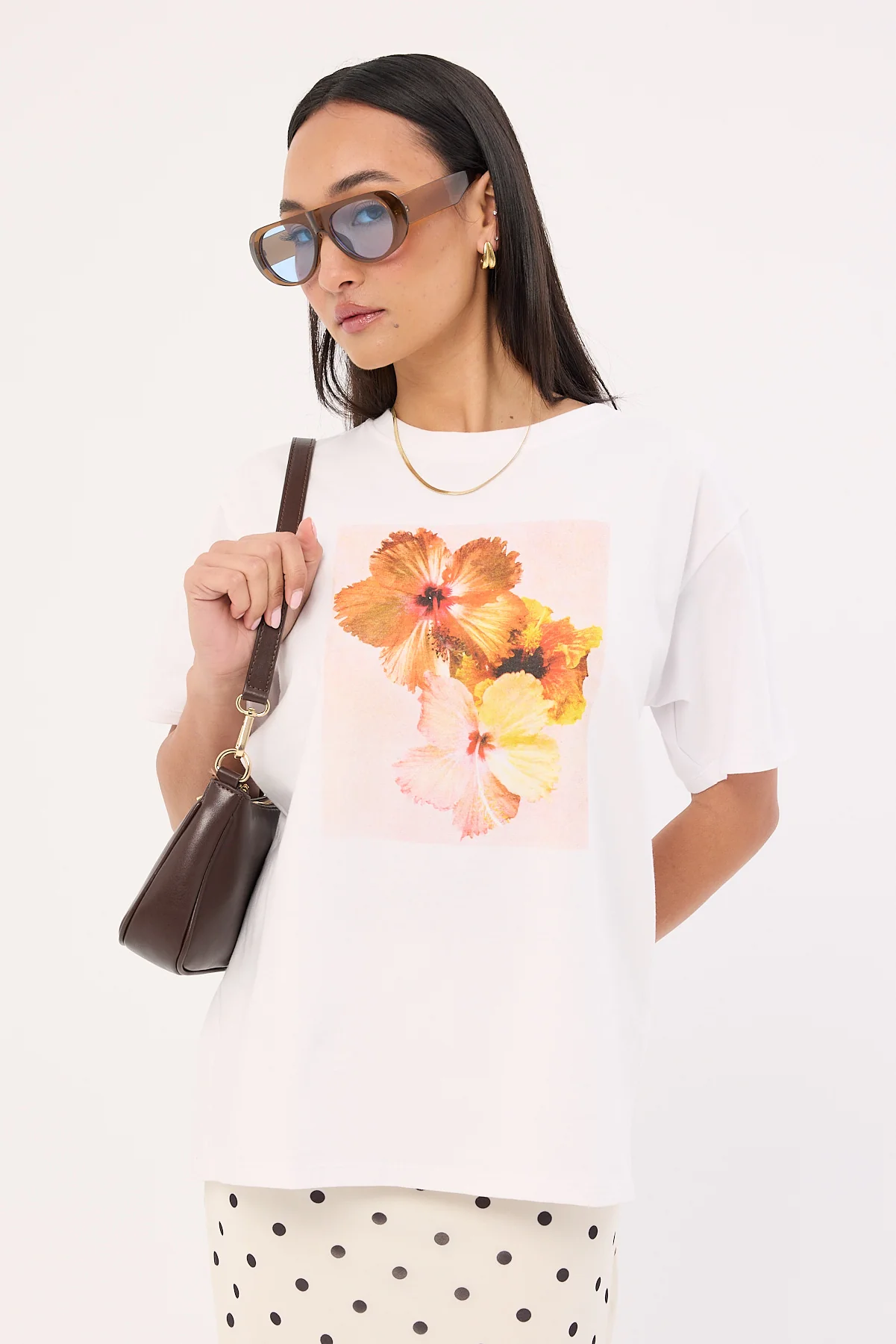 Oversize Basic Tee White Hibicus