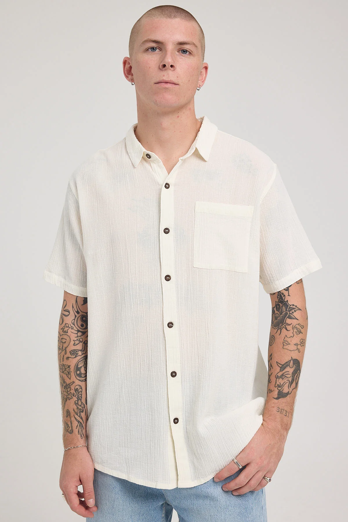 Bone Crepe Shirt Vintage White