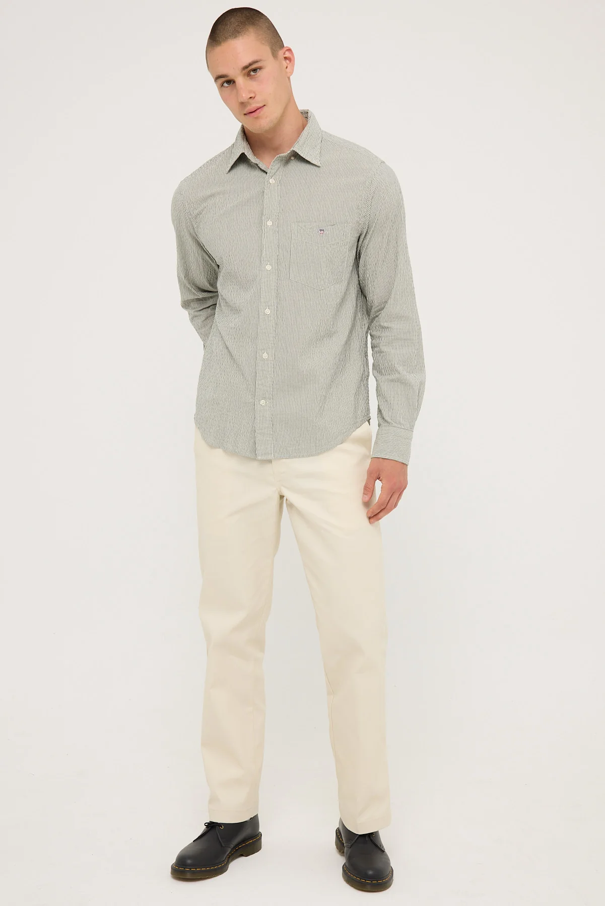 Seersucker Stripe Shirt Pine Green