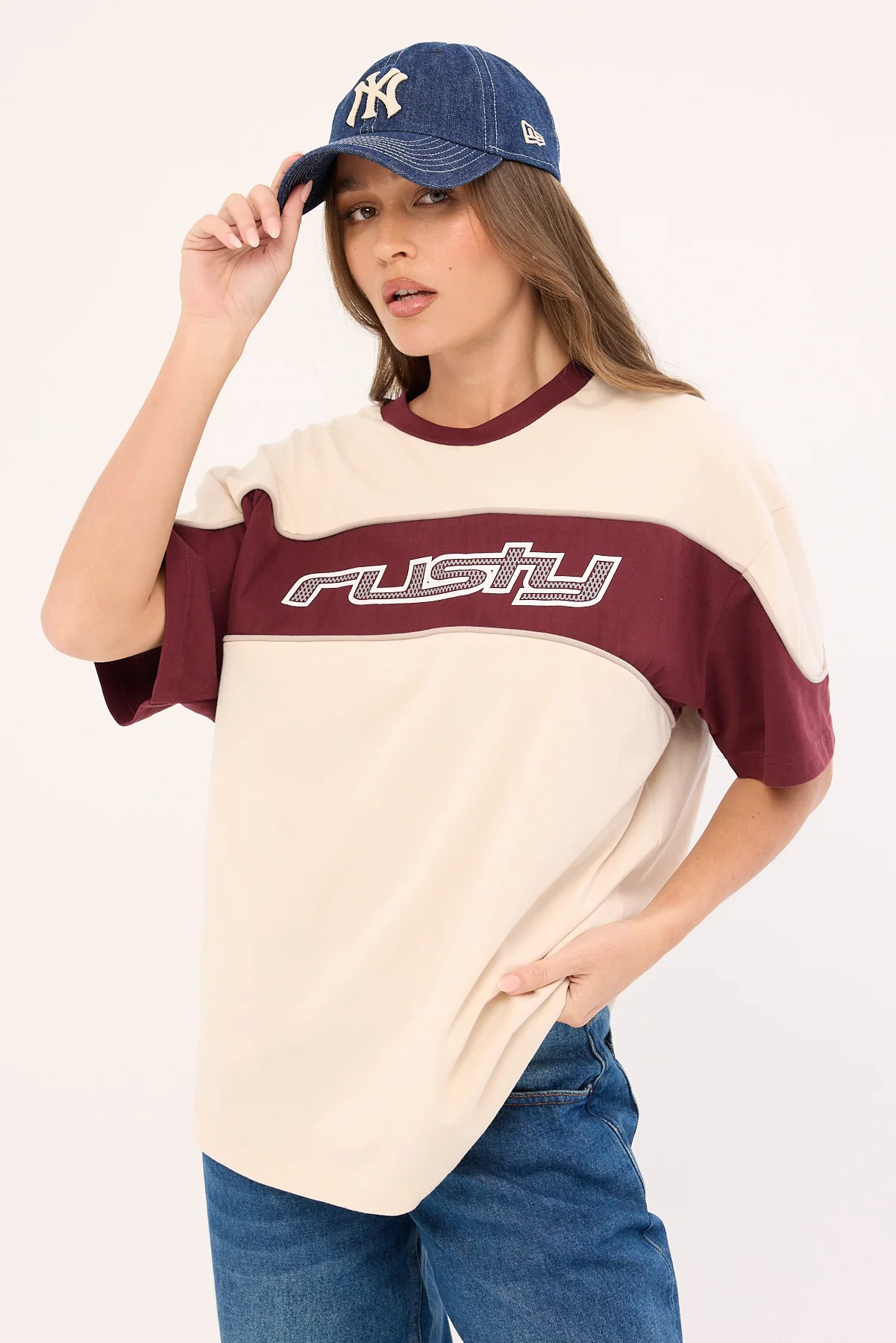 Kinetic Oversize Tee Cream/Burgundy