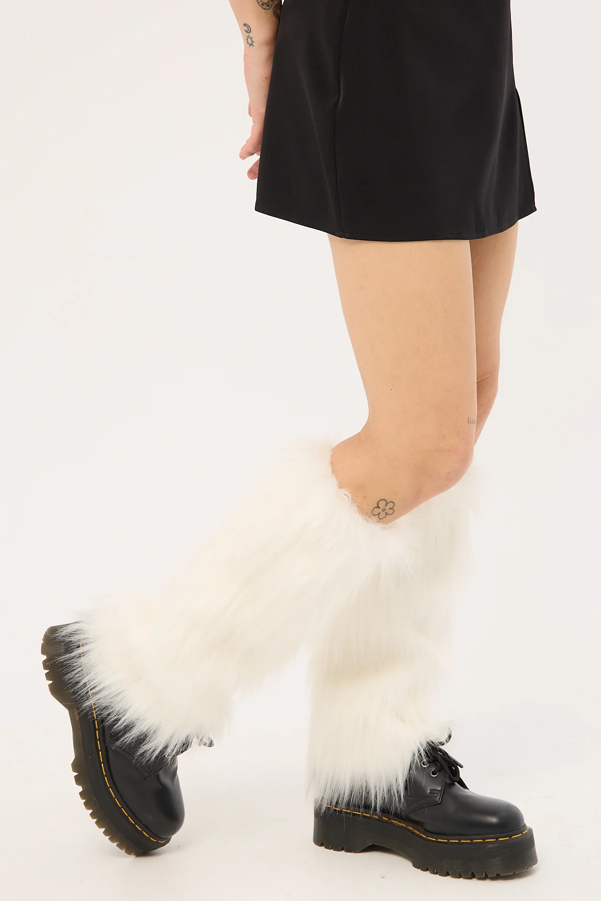 Knee High Faux Fur Leg Warmers White