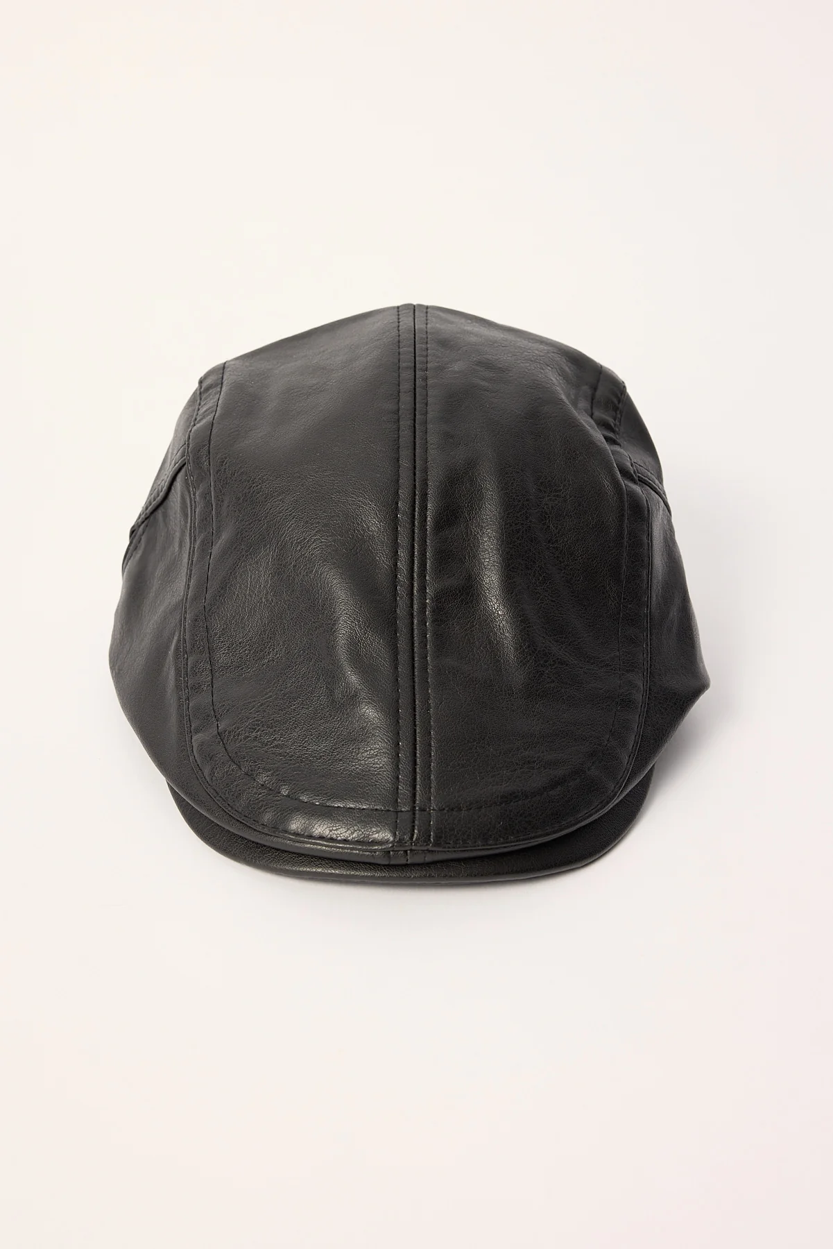 Trenton Faux Leather Flat Cap Black