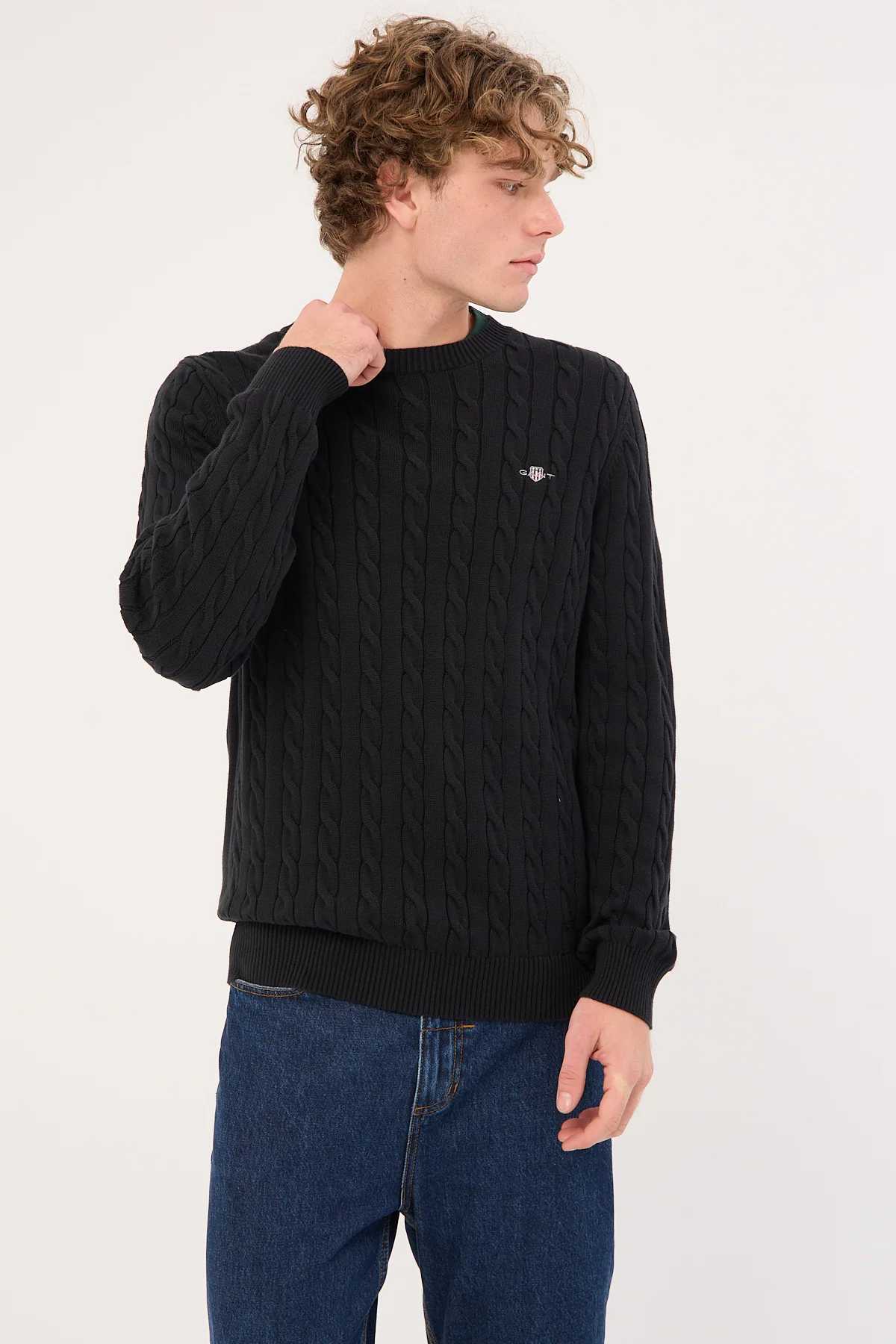 Cotton Cable C-Neck Black
