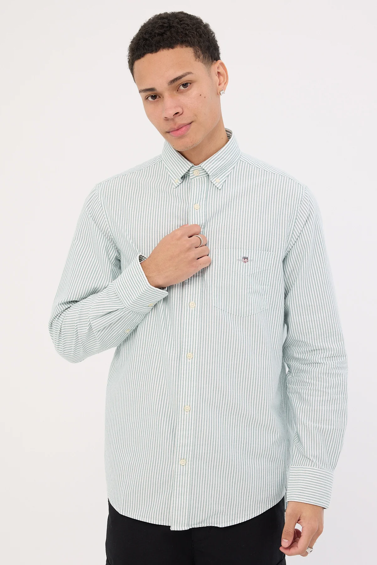 Reg Oxford Banker Stripe Shirt Deep Forest Green