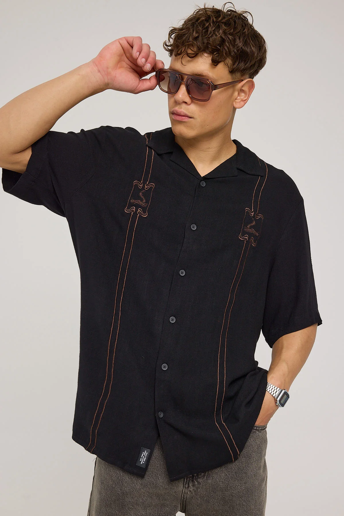 Above It All Bowling Shirt Black