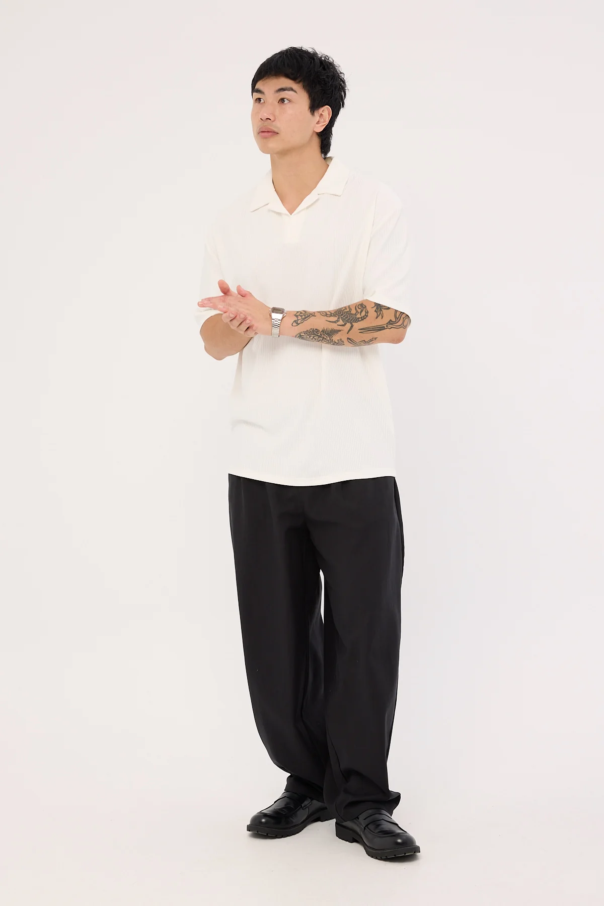 Austin Pleated Polo White 2 Austin Pleated Polo White