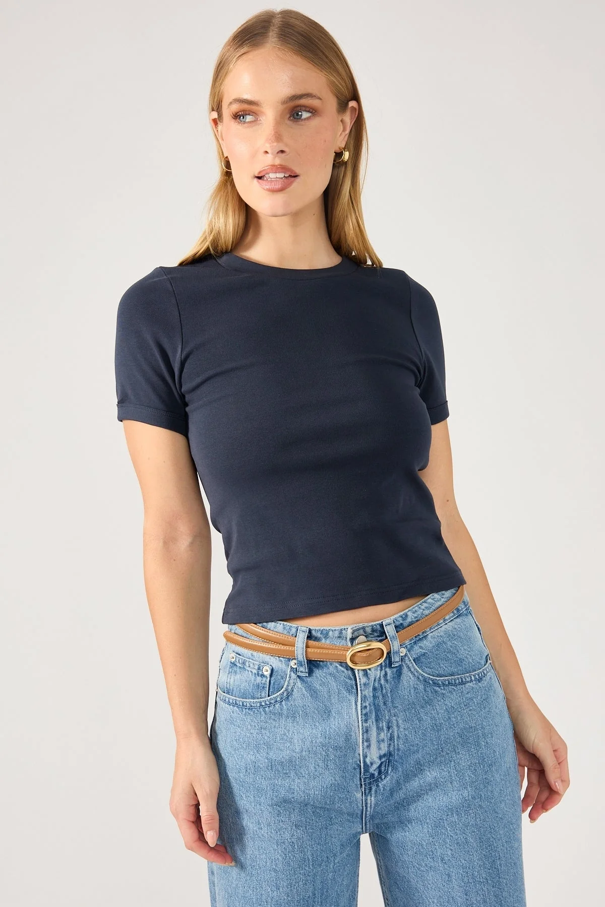 Bind Cap Sleeve Tee Navy