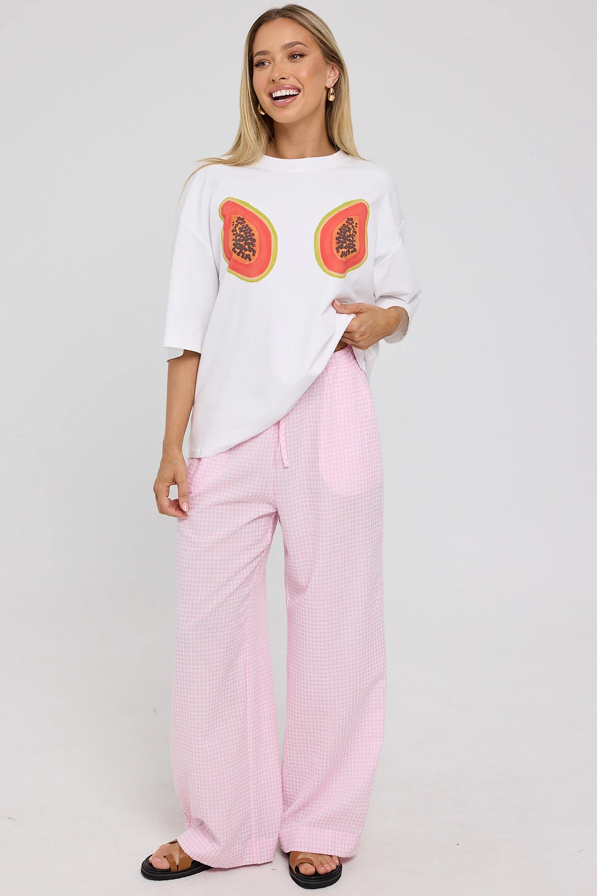 Sunny Side Elasticated Gingham Pants Pink Gingham 1 Sunny Side Elasticated Gingham Pants Pink Gingham