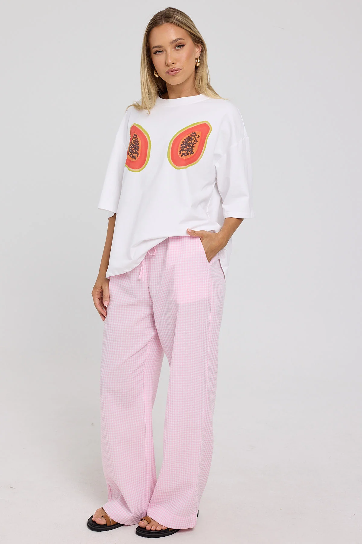 Sunny Side Elasticated Gingham Pants Pink Gingham 2 Sunny Side Elasticated Gingham Pants Pink Gingham