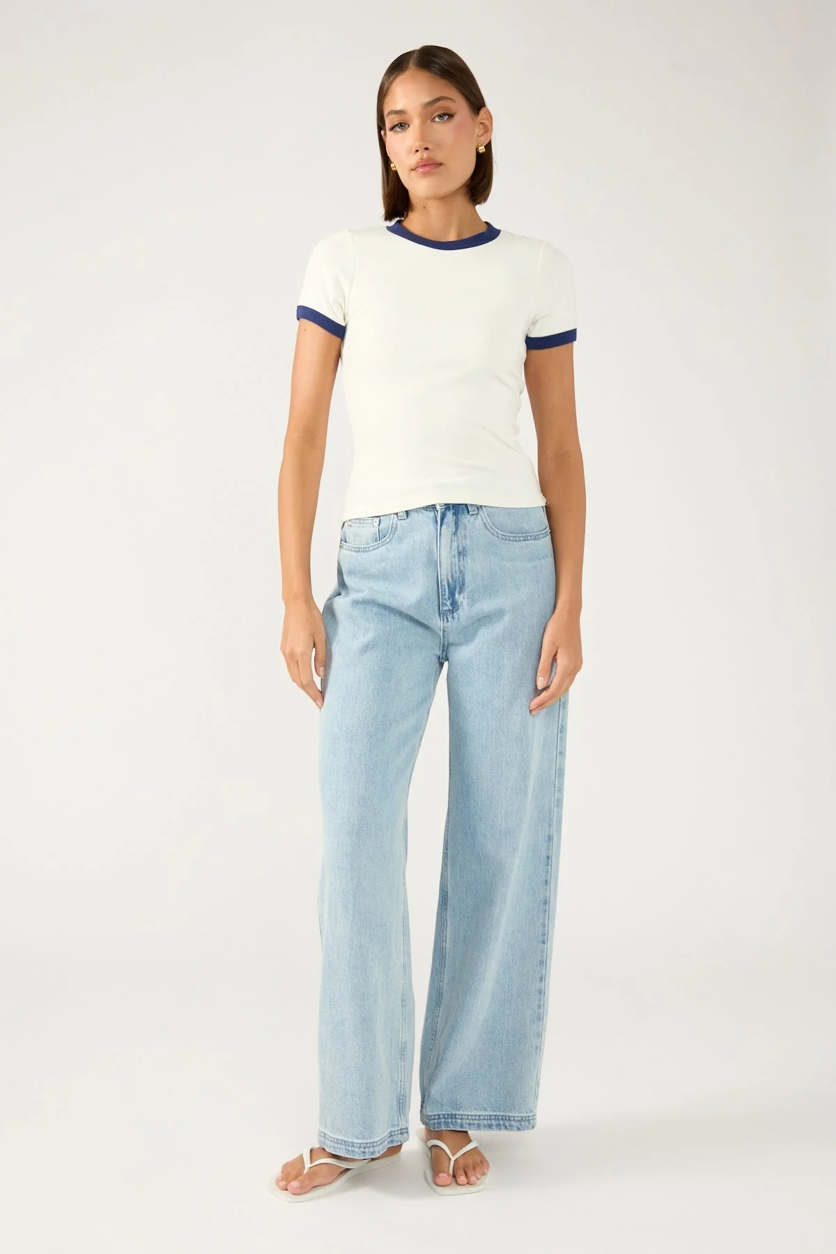 Contrast Ringer Cap Sleeve Tee White