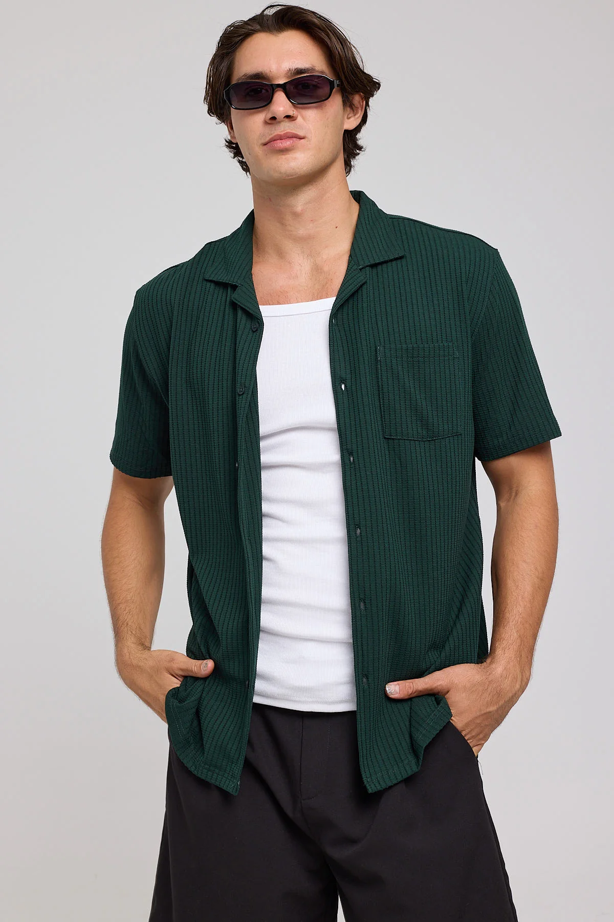 Studio Recycled Resort Shirt Dark Green 1 Studio Recycled Resort Shirt Dark Green