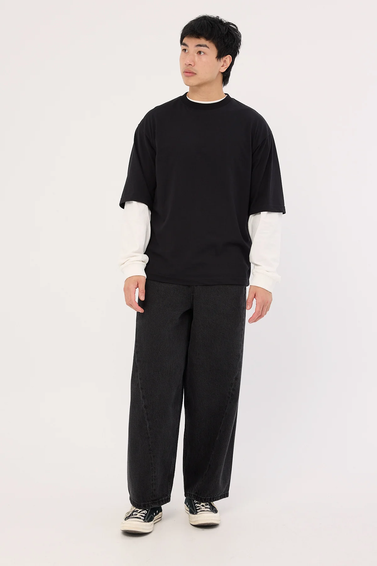 Barrel Leg Denim Jean Aged Black