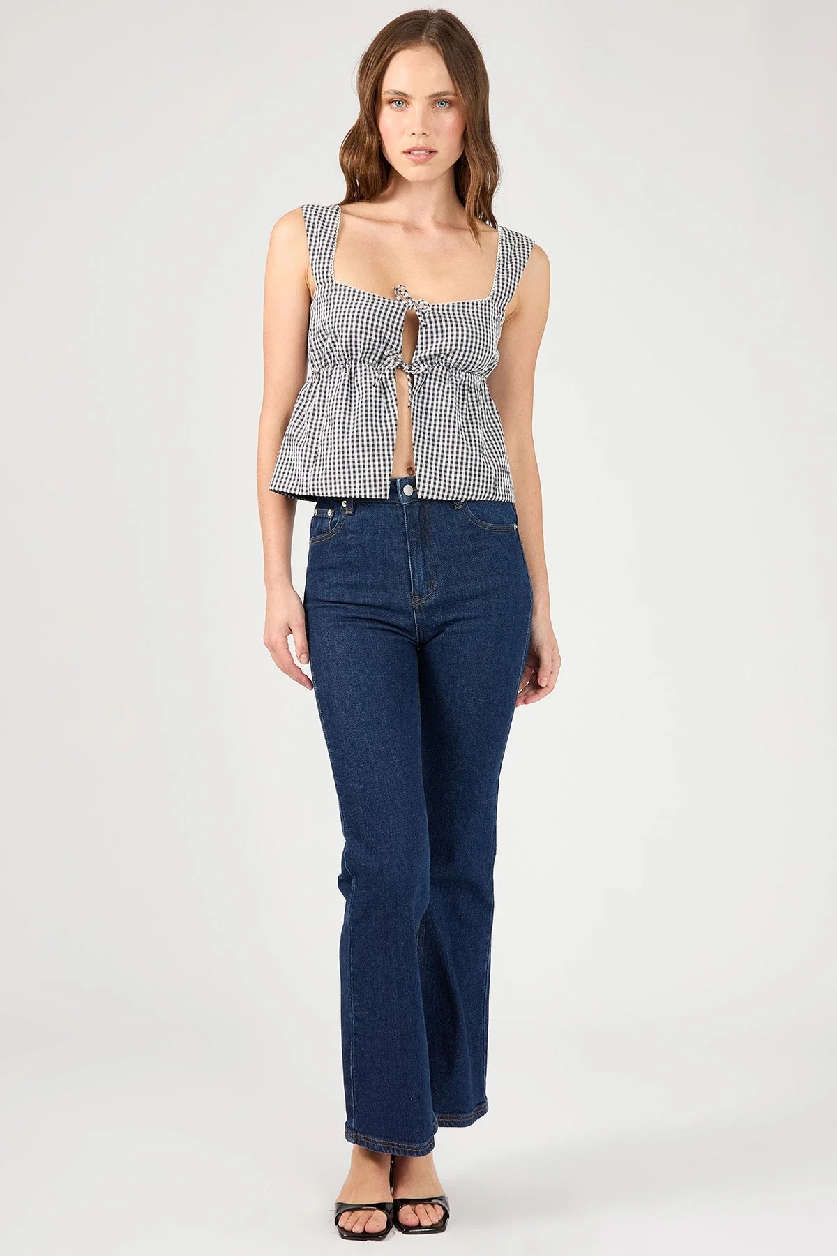 Garden Party Tie Front Top Black Print