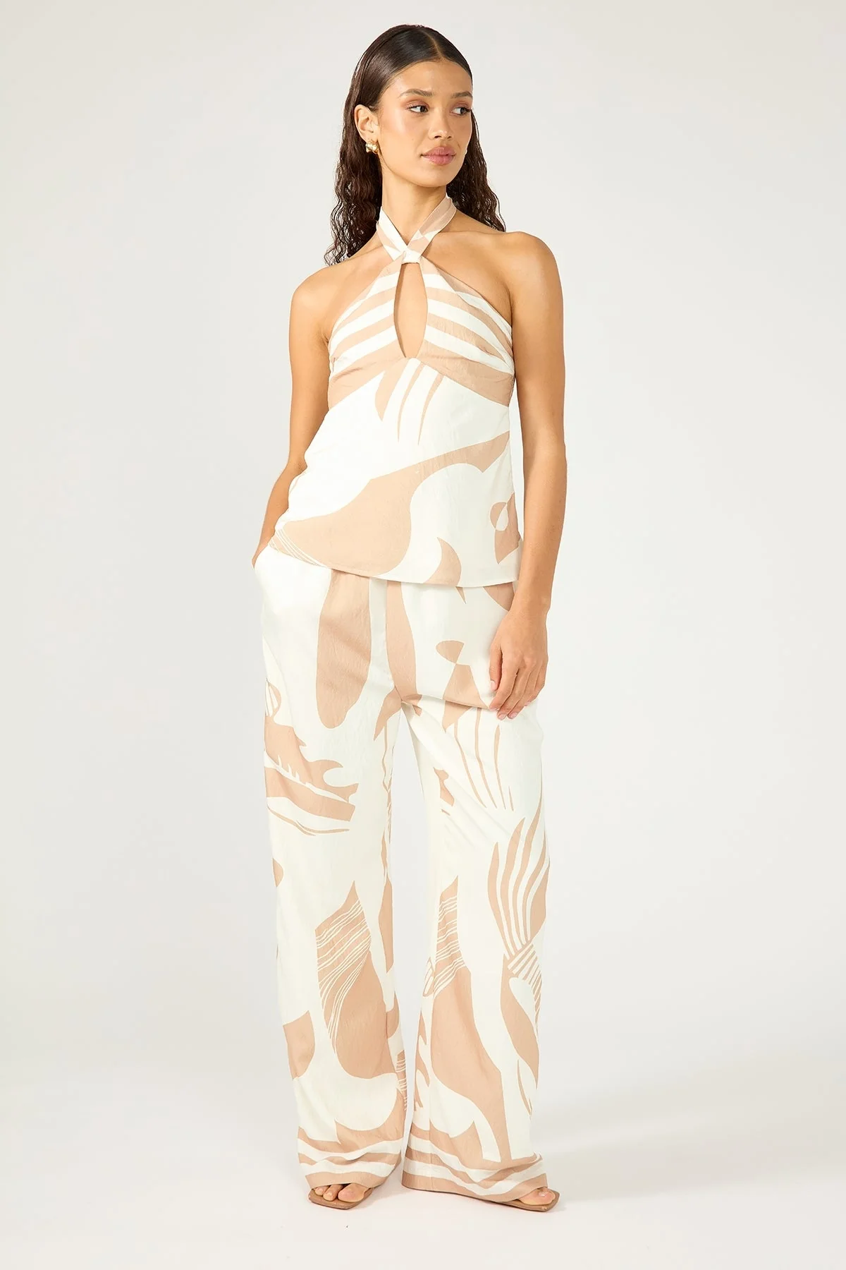 Cielle Halter Cami Top Nude Print