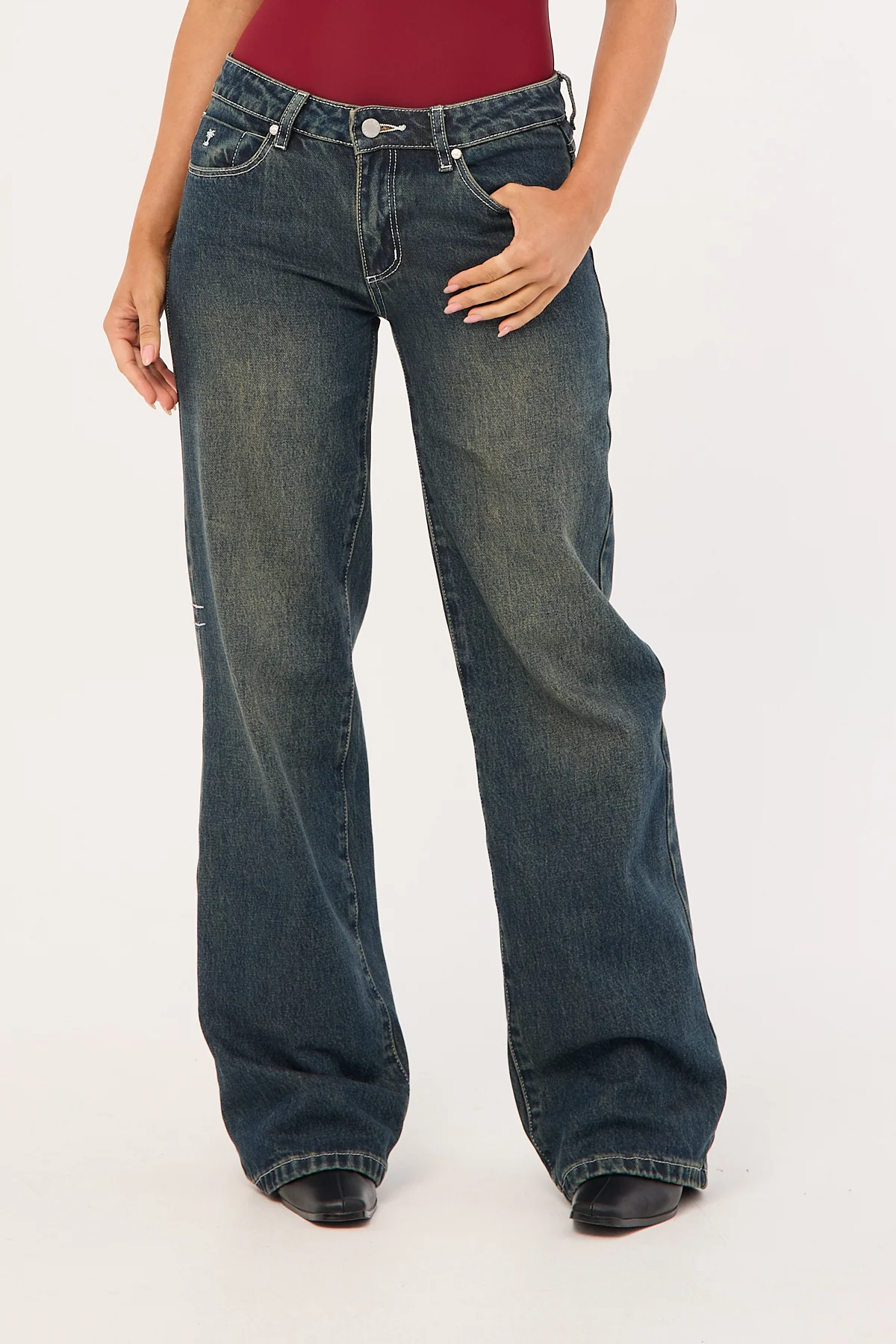 Rowie Low Rise Wide Jean Dirty Ink Blue 3 Rowie Low Rise Wide Jean Dirty Ink Blue