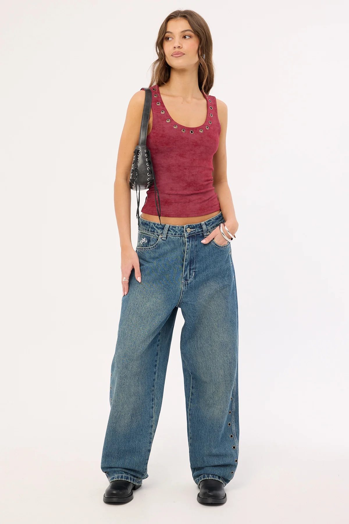 Vortex Big Baggy Jean Dirty Mid Blue