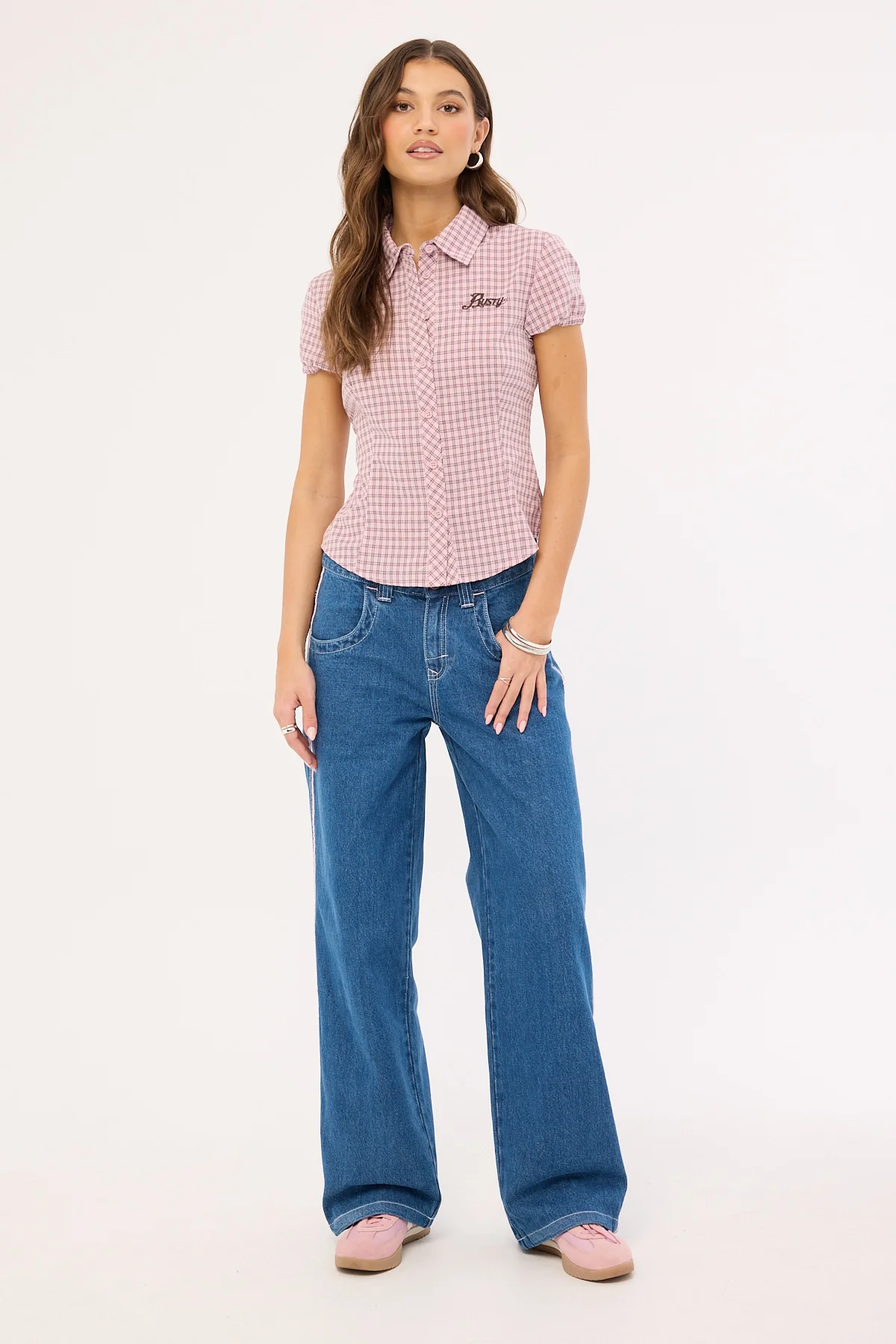 Flip Mommy Low Rise Wide Leg Jean Authentic Blue/ Pink