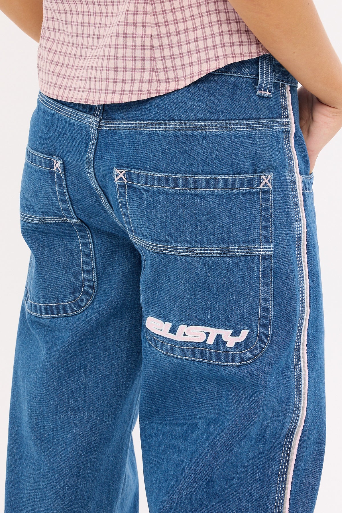 Flip Mommy Low Rise Wide Leg Jean Authentic Blue/ Pink 7 Flip Mommy Low Rise Wide Leg Jean Authentic Blue/ Pink