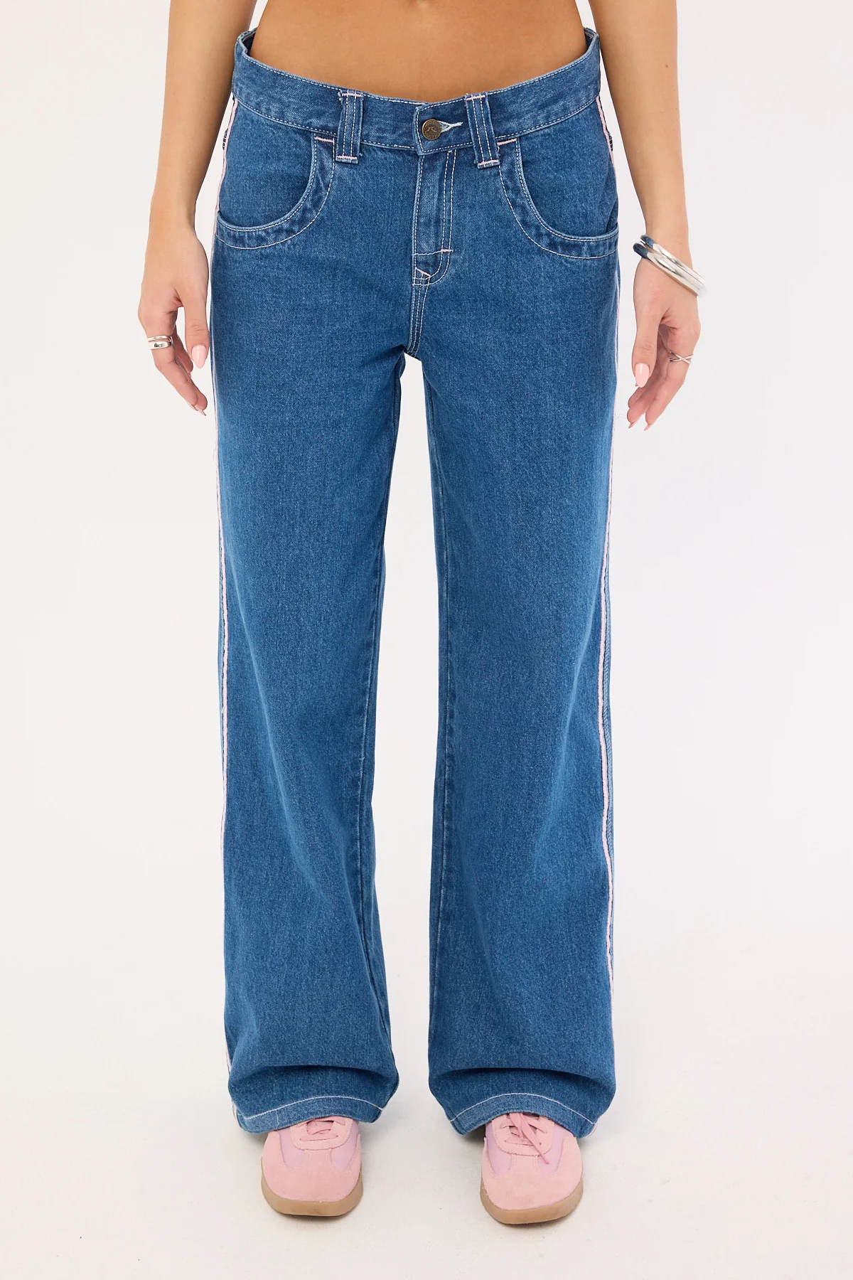 Flip Mommy Low Rise Wide Leg Jean Authentic Blue/ Pink 8 Flip Mommy Low Rise Wide Leg Jean Authentic Blue/ Pink