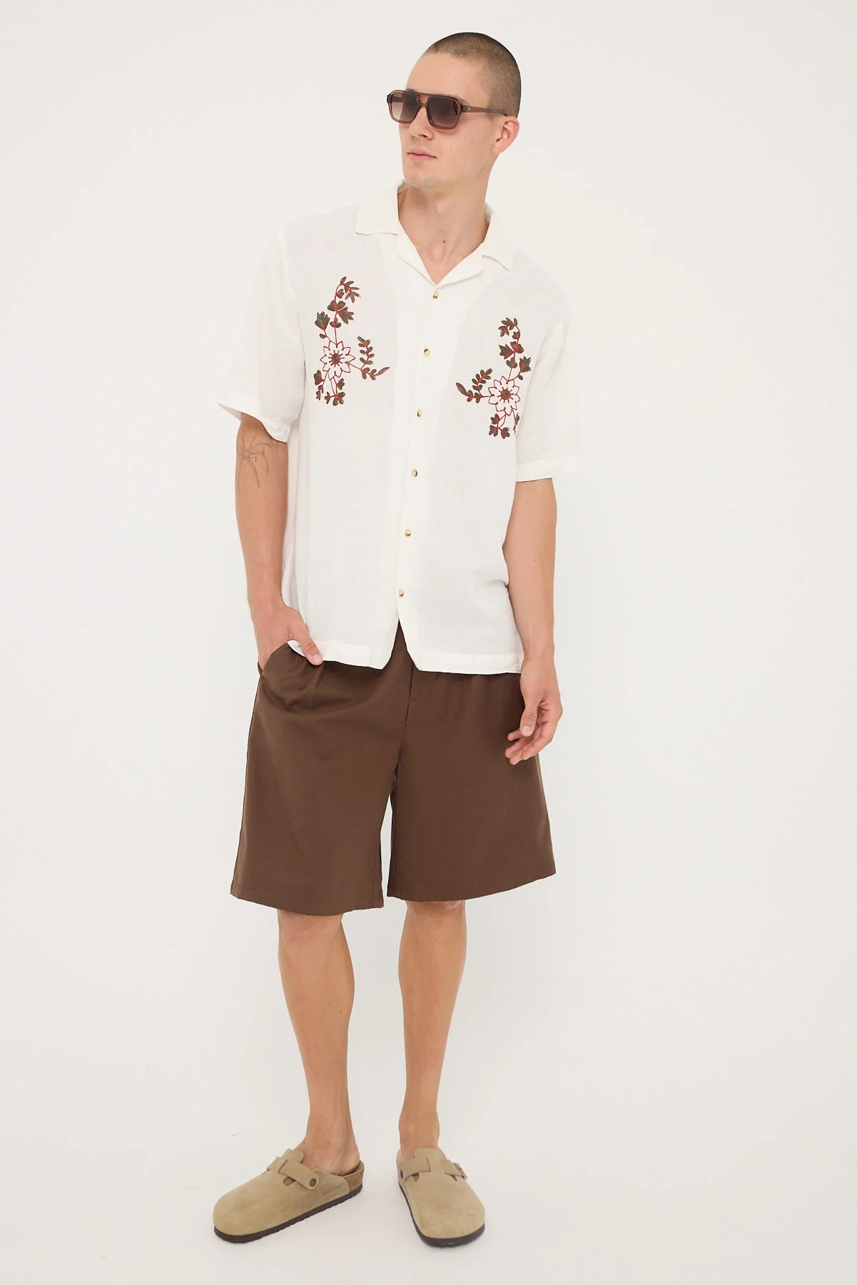 Floral Embroider Bowler Natural