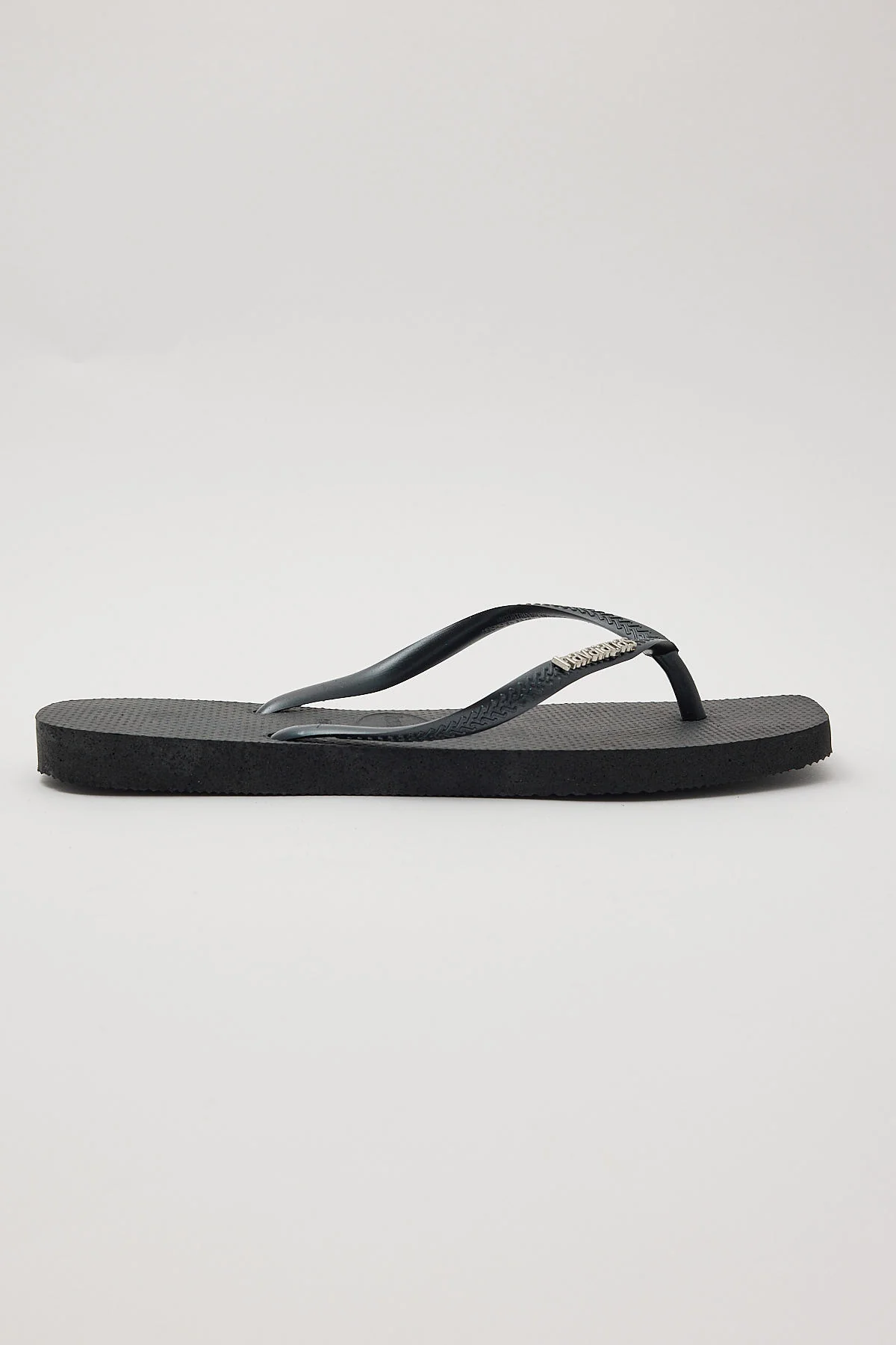 Slim Square Logo Metallic Thong Black Silver