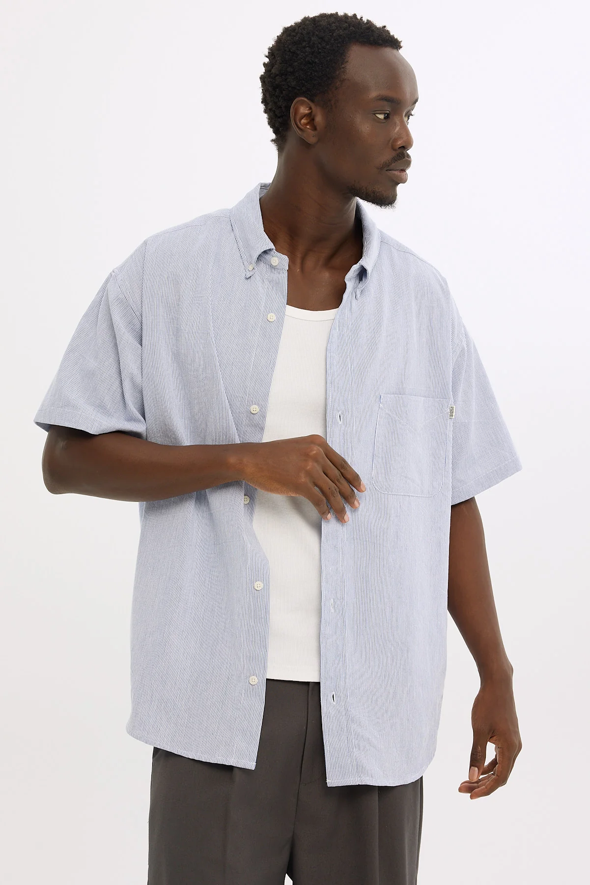 Classic Oxford S/S Shirt Navy Stripe