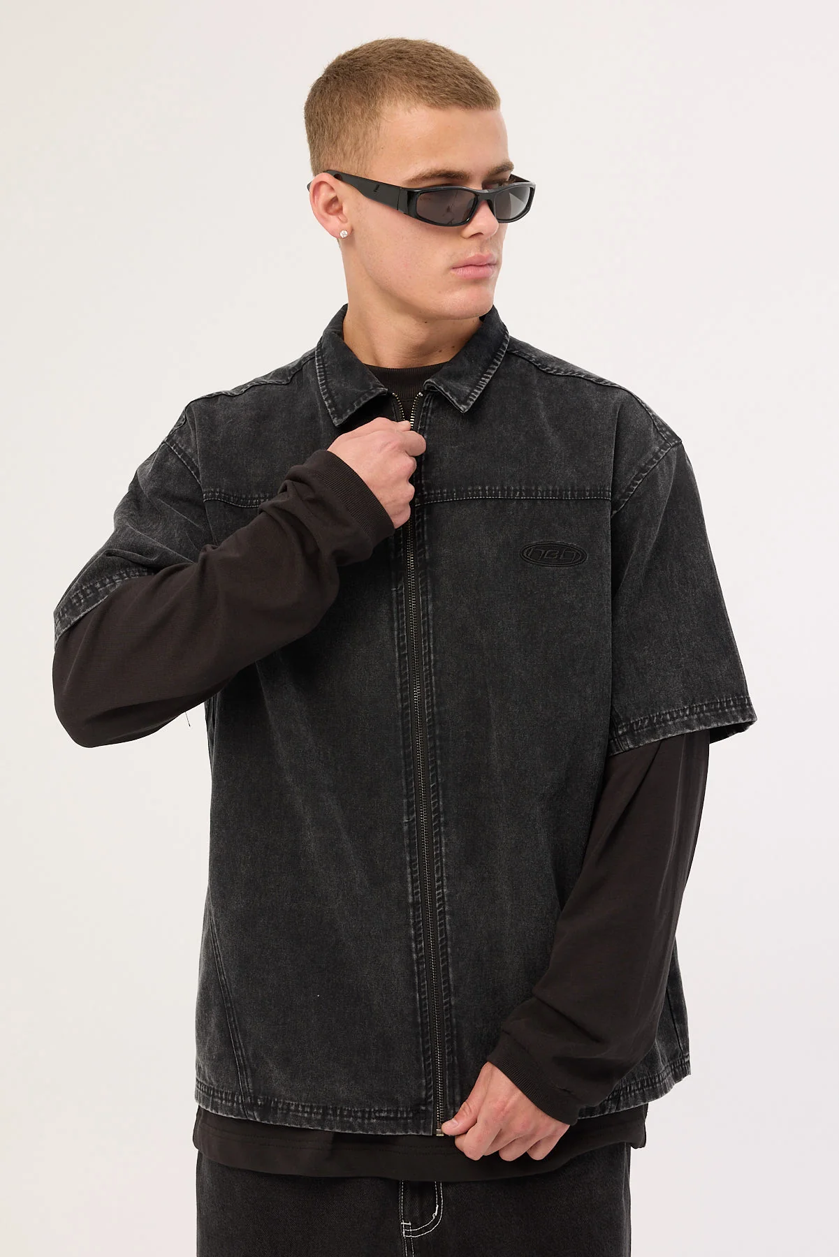 Systematic Zip Through Shirt Acid Wash Black